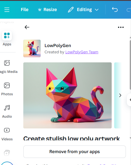 LowPolyGen design style from Canva apps