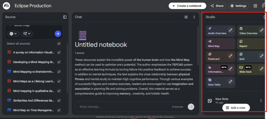 Selepas upload file and klik mana-mana dari studio