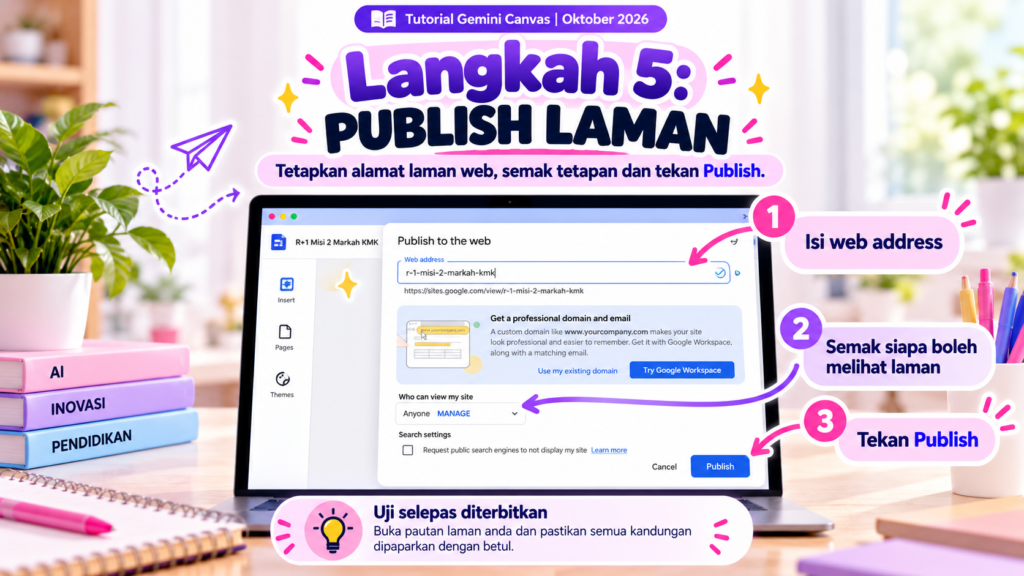 Tetapan Publish dalam Google Sites.